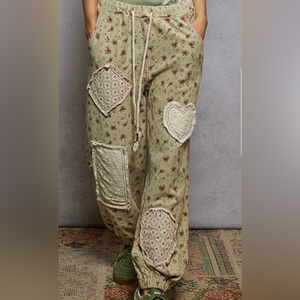 POL Floral Patchwork Jogger Pants